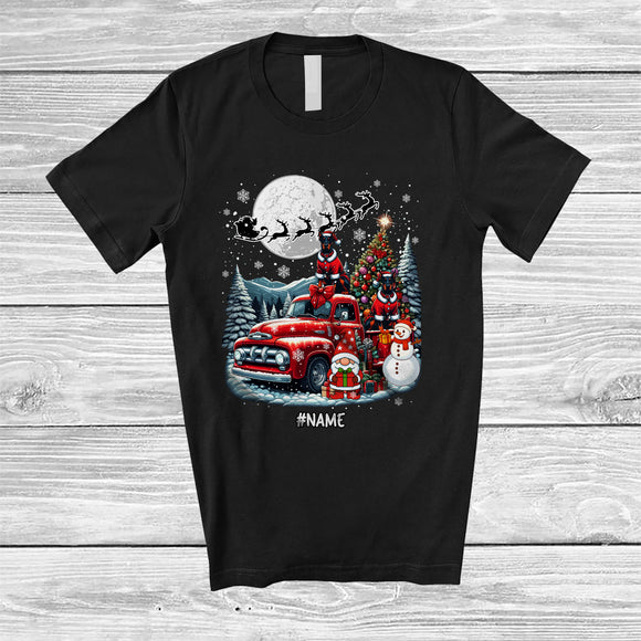 MacnyStore - Personalized Custom Name Santa Dobermanns On Pickup Truck; Joyful X-mas Tree Winter Landscape T-Shirt