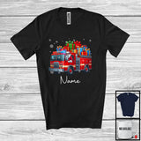 MacnyStore - Personalized Custom Name Santa Driving Fire Truck, Cheerful Christmas Driver Santa X-mas Team T-Shirt