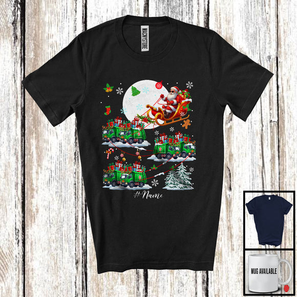 MacnyStore - Personalized Custom Name Santa Driving Reindeer Garbage Truck Sleigh; Merry Christmas Moon; Snow T-Shirt