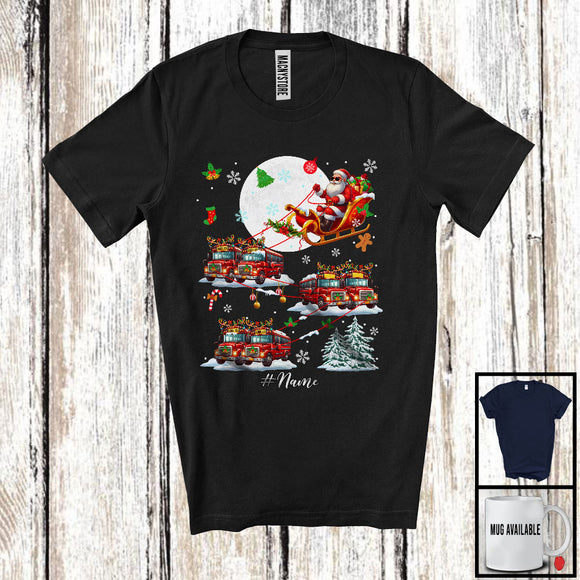 MacnyStore - Personalized Custom Name Santa Driving Reindeer School Bus Sleigh; Merry Christmas Moon; Snow T-Shirt