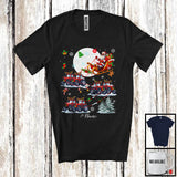MacnyStore - Personalized Custom Name Santa Driving Reindeer Tractor Sleigh; Merry Christmas Moon; Snow T-Shirt