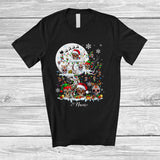 MacnyStore - Personalized Custom Name Santa Elf Sugar Skull On Christmas Tree; Joyful Moon Snow; Family T-Shirt