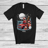 MacnyStore - Personalized Custom Name Santa French Bulldog On Pickup Truck; Joyful X-mas Tree Family T-Shirt