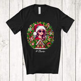 MacnyStore - Personalized Custom Name Santa Girl Sunglasses; Lovely Christmas Mistletoe Candy Cane; Family T-Shirt