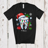 MacnyStore - Personalized Custom Name Santa Hat Tooth; Joyful Christmas Assistant Dental Hygiene Dentist T-Shirt