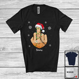 MacnyStore - Personalized Custom Name Santa Middle Finger; Sarcastic Anti Christmas Lights Snowing T-Shirt