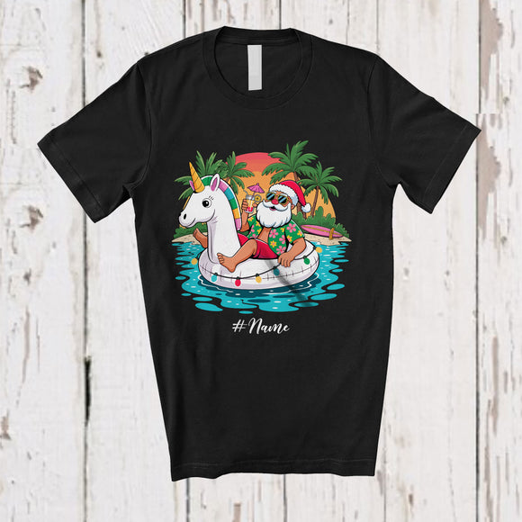 MacnyStore - Personalized Custom Name Santa On Unicorn Float; Joyful Christmas In July Relax Hawaii Beach T-Shirt