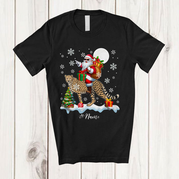 MacnyStore - Personalized Custom Name Santa Riding A Cheetah; Amazing Christmas Snow Cheetah Wild Animal T-Shirt