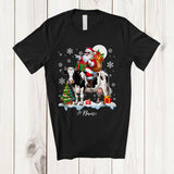 MacnyStore - Personalized Custom Name Santa Riding A Cow; Amazing Christmas Snowing Cow Farm Farmer T-Shirt