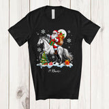 MacnyStore - Personalized Custom Name Santa Riding A Horse; Amazing Christmas Snowing Horse Farm Farmer T-Shirt