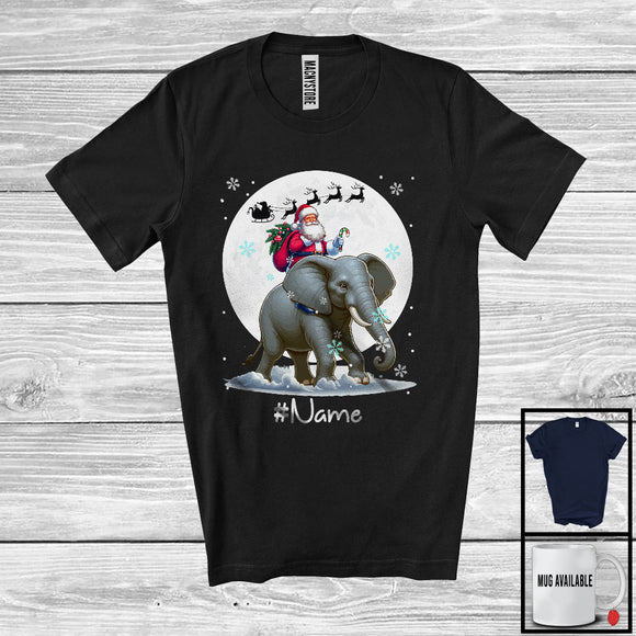 MacnyStore - Personalized Custom Name Santa Riding Elephant, Merry Christmas Moon Snow Elephant, X-mas T-Shirt