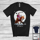 MacnyStore - Personalized Custom Name Santa Riding Fox, Merry Christmas Moon Snow Fox, X-mas Team T-Shirt