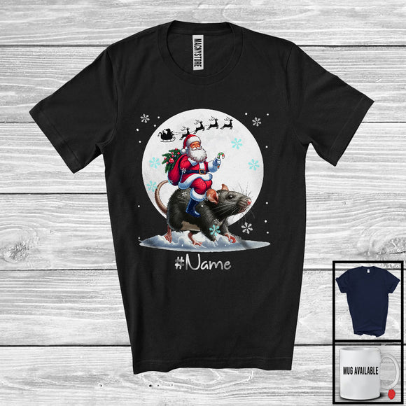 MacnyStore - Personalized Custom Name Santa Riding Rat, Merry Christmas Moon Snow Rat, X-mas Team T-Shirt