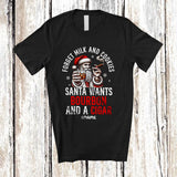 MacnyStore - Personalized Custom Name Santa Wants Bourbon and Cigar; Joyful Christmas Drinking Smoking T-Shirt