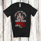 MacnyStore - Personalized Custom Name Santa Wants Whisky and Cigar; Joyful Christmas Drinking Smoking T-Shirt