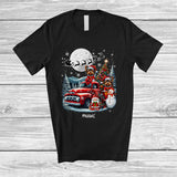 MacnyStore - Personalized Custom Name Santa Yorkshire Terrier On Pickup Truck; Joyful X-mas Tree Family T-Shirt