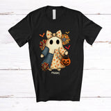 MacnyStore - Personalized Custom Name Scary Ghost; Adorable Halloween Boo Coquette Plaid Leopard Sunflower T-Shirt