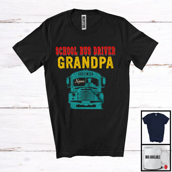 MacnyStore - Personalized Custom Name School Bus Driver Grandpa, Amazing Father's Day Vintage, Family T-Shirt