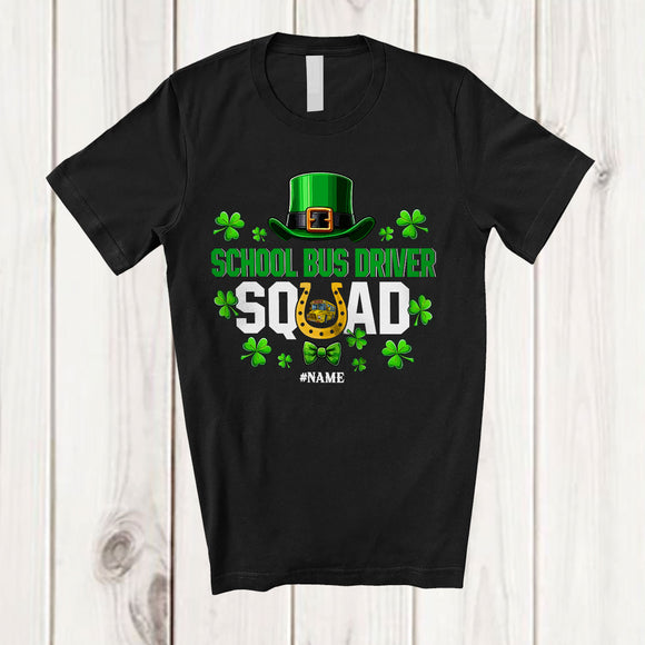 MacnyStore - Personalized Custom Name School Bus Driver Squad; Amazing St. Patrick's Day Leprechaun Hat; Family T-Shirt