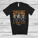 MacnyStore - Personalized Custom Name School Bus Driver's Got Bone Moves; Joyful Halloween Pumpkin Skeletons T-Shirt