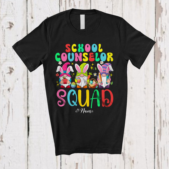 MacnyStore - Personalized Custom Name School Counselor Squad; Awesome Easter Three Bunny Gnomes; Egg Hunting T-Shirt