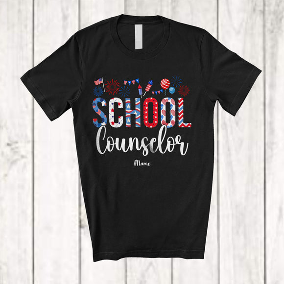 MacnyStore - Personalized Custom Name School Counselor; Amazing 4th Of July US Flag Patriotic; Jobs Proud T-Shirt