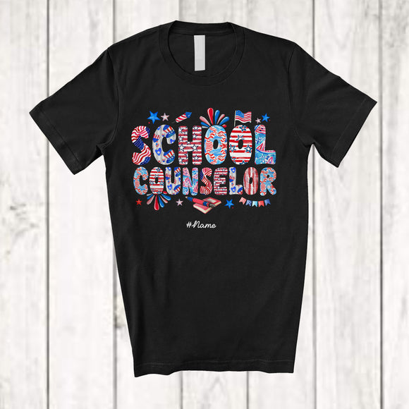 MacnyStore - Personalized Custom Name School Counselor; Fantastic 4th Of July American Flag; Patriotic T-Shirt