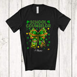MacnyStore - Personalized Custom Name School Counselor; Lovely St. Patrick's Day Bow Tie Leprechaun; Shamrock T-Shirt