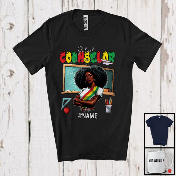 MacnyStore - Personalized Custom Name School Counselor, Proud Juneteenth Afro Girl Women, Black African American T-Shirt