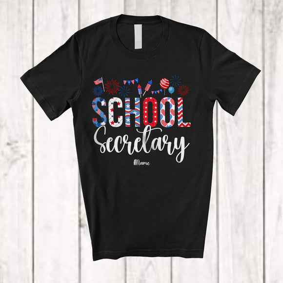 MacnyStore - Personalized Custom Name School Secretary; Amazing 4th Of July US Flag Patriotic; Jobs Proud T-Shirt