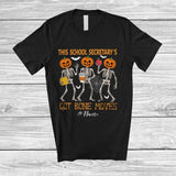 MacnyStore - Personalized Custom Name School Secretary's Got Bone Moves; Joyful Halloween Pumpkin Skeletons T-Shirt
