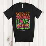 MacnyStore - Personalized Custom Name Science Teachers Love Brains; Scary Halloween Zombies Teacher T-Shirt