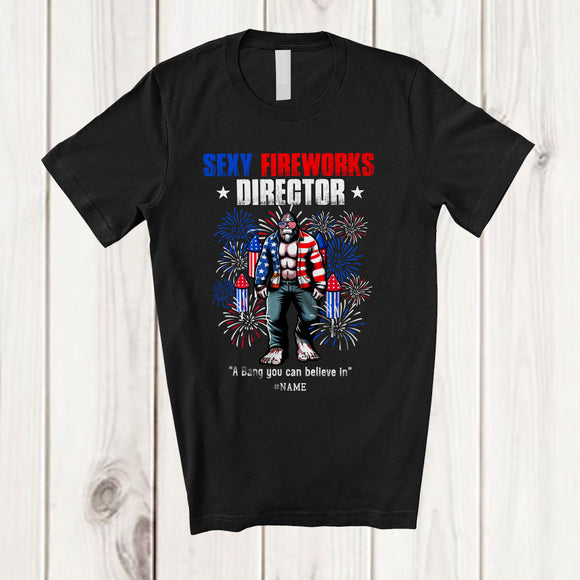 MacnyStore - Personalized Custom Name Sexy Fireworks Director; Amusing 4th Of July Bigfoot Patriotic T-Shirt