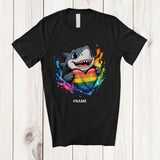 MacnyStore - Personalized Custom Name Shark Rainbow Heart Progressive; Lovely LGBTQ Pride Shark T-Shirt
