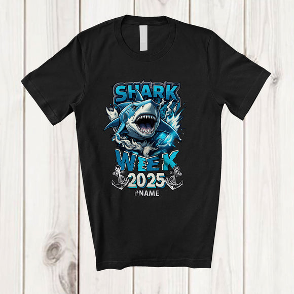 MacnyStore - Personalized Custom Name Shark Week Lover 2025; Joyful Summer Vacation Ocean Beach; Family T-Shirt