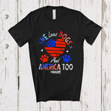 MacnyStore - Personalized Custom Name She Loves Dogs and America Too; Lovely 4th Of July US Flag Heart T-Shirt