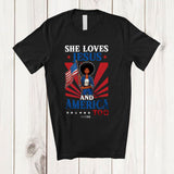 MacnyStore - Personalized Custom Name She Loves Jesus America Too; Proud 4th Of July Afro Women; Patriotic T-Shirt