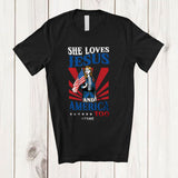 MacnyStore - Personalized Custom Name She Loves Jesus America Too; Proud 4th Of July Girl; Patriotic T-Shirt