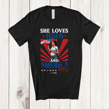 MacnyStore - Personalized Custom Name She Loves Jesus America Too; Proud 4th Of July Pregnancy; Patriotic T-Shirt