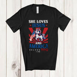 MacnyStore - Personalized Custom Name She Loves Jesus America Too; Proud 4th Of July Unicorn; Patriotic T-Shirt