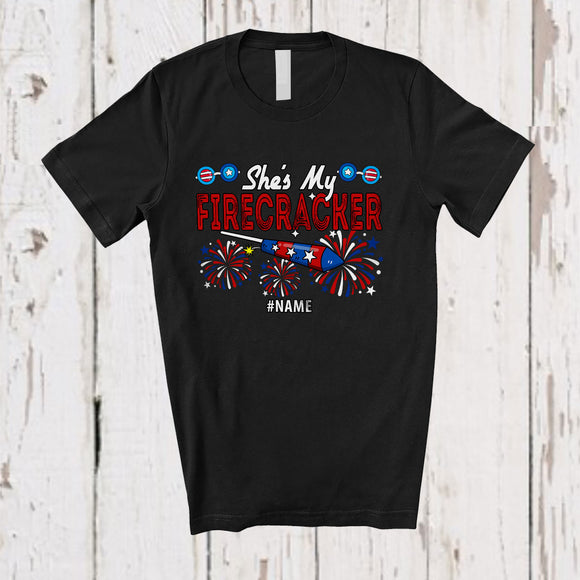 MacnyStore - Personalized Custom Name She's My Firecracker; Amazing 4th Of July Fireworks; Couple Patriotic T-Shirt