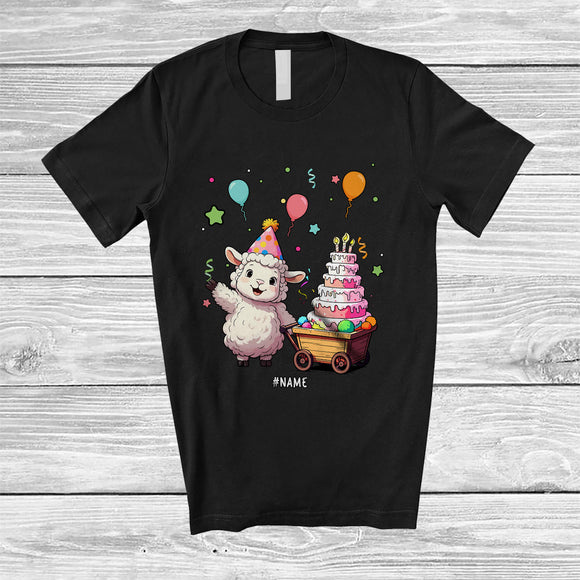 MacnyStore - Personalized Custom Name Sheep with Cake; Lovely Birthday Party Animal Lover T-Shirt