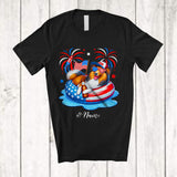 MacnyStore - Personalized Custom Name Shelties Drinking On Float Beach; Joyful 4th Of July Patriotic T-Shirt