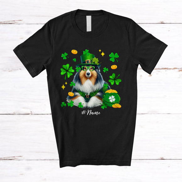 MacnyStore - Personalized Custom Name Shelties Leprechaun Glasses; Amusing St. Patrick's Day Shamrock T-Shirt