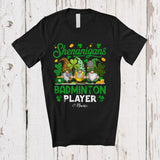 MacnyStore - Personalized Custom Name Shenanigans Badminton Player; Lovely St. Patrick's Day 3 Leopard Gnomes T-Shirt