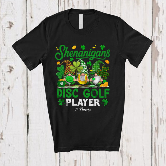 MacnyStore - Personalized Custom Name Shenanigans Disc Golf Player; Lovely St. Patrick's Day 3 Leopard Gnomes T-Shirt
