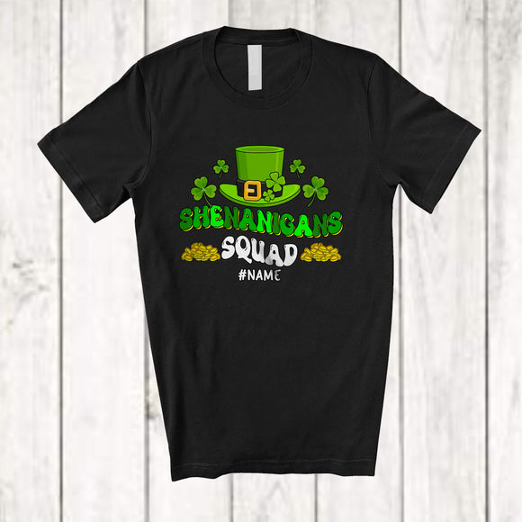 MacnyStore - Personalized Custom Name Shenanigans Squad; Adorable St. Patrick's Day Leprechaun Hat Groovy T-Shirt