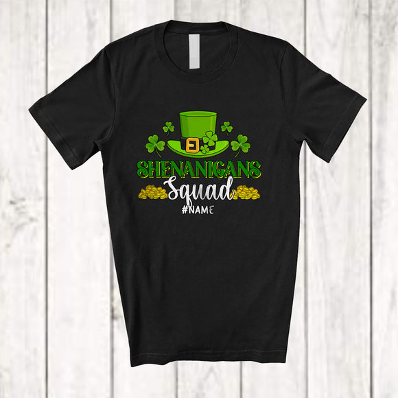MacnyStore - Personalized Custom Name Shenanigans Squad; Adorable St. Patrick's Day Leprechaun Hat Shamrocks T-Shirt