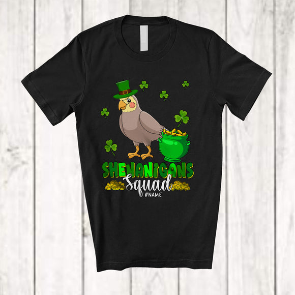 MacnyStore - Personalized Custom Name Shenanigans Squad; Amusing St. Patrick's Day Cockatiel Bird; Family T-Shirt