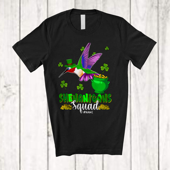 MacnyStore - Personalized Custom Name Shenanigans Squad; Amusing St. Patrick's Day Hummingbird Bird; Family T-Shirt